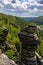 Landscape in the Elbsandstone mountains in Saxon Switzerland with forest and rock pillars