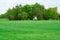 landscape. electric car on golf course and sky with clouds. lawn grass.