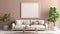 Landscape Empty Picture Frame Mockup in Stylish Loungeroom