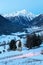 Landscape of the Engadine valley at dusk in winter,  Guarda, Lower Engadine, Graubunden, Switzerland