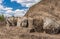 Landscape with Excavations place of granite gravestone plates in ancient burial mound in Novooleksandrivka village in central Ukra