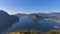 Landscape with fabulous lake view from the top of the mountain, with a view of the city