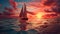 A landscape with a fabulous sunset on the sea by a sailboat. A banner for the design of the site