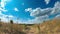 Landscape Fields with Path and Moving Clouds in Blue Sky. Timelapse. Amazing Rural valley. Ukraine