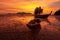 Landscape of fishing boats moored while the tide lowers