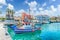 Landscape with fishing boats in port of Lixouri town, Kefalonia, Greece