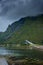 Landscape of the fjord around Svolvaer, main city of the Lofoten Islands,  Norway