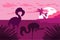 Landscape with flamingo silhouette flat vector illustration