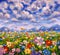 Landscape flower meadow oil painting