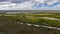 Landscape of the forest-tundra and the sandy river bank, bird`s eye view.Arctic Circle, tunda. Beautiful landscape of  tundra fro