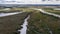 Landscape of the forest-tundra and the sandy river bank, bird`s eye view.Arctic Circle, tunda. Beautiful landscape of  tundra fro