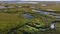 Landscape of the forest-tundra and the sandy river bank, bird`s eye view.Arctic Circle, tunda. Beautiful landscape of  tundra fro