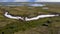 Landscape of the forest-tundra and the sandy river bank, bird`s eye view.Arctic Circle, tunda. Beautiful landscape of  tundra fro