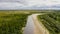 Landscape of the forest-tundra and the sandy river bank, bird`s eye view.Arctic Circle, tunda. Beautiful landscape of  tundra fro