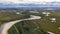 Landscape of the forest-tundra and the sandy river bank, bird`s eye view.Arctic Circle, tunda. Beautiful landscape of  tundra fro