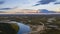 Landscape of the forest-tundra and the sandy river bank, bird`s eye view.Arctic Circle, tunda. Beautiful landscape of  tundra fro