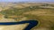 Landscape of the forest-tundra and the sandy river bank, bird`s eye view.Arctic Circle, tunda. Beautiful landscape of  tundra fro