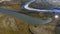 Landscape of the forest-tundra and the sandy river bank, bird`s eye view.Arctic Circle, tunda. Beautiful landscape of  tundra fro