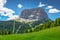Landscape in Gardena pass and Sassolungo massif, Dolomites at springtime, Italy