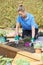 Landscape Gardener Planting Flower Bed In Garden