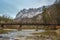 Landscape in The Gesause National Park with Enns river and beautiful mountain view, in Styria region, Austria