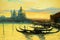 Landscape with gondolas to Venice, painting