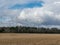 Landscape with goose barn in the field, agricultural fields with fresh stubble after harvesting