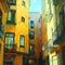 Landscape is in the gothic quarter of barcelona, painting by oil