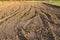 Landscape of gravel soil and soil ground, brown of small soil and dry soil