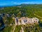 Landscape of Greek island Corfu and Angelokastro castle