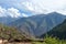 Landscape with green deep valley, Apurimac River canyon, Peruvian Andes mountains on Choquequirao trek in Peru