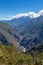 Landscape with green deep valley, Apurimac River canyon, Peruvian Andes mountains on Choquequirao trek in Peru