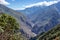 Landscape with green deep valley, Apurimac River canyon, Peruvian Andes mountains on Choquequirao trek in Peru