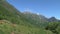 Landscape with group cows in the French Alps, Col d\'Ornon with mountain range on the background