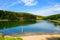 Landscape at the Grumbacher Teich. Nature in the Harz near Goslar.