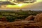 Landscape of Hampi city in India sunset view point of stone city