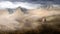 Landscape with high hills of sandstone and sand in the steppe, with mountainous terrain and dry grass. Empty, picturesque backdrop