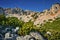 landscape of hiking paradise Schneeberg Breite Ries - rocks, peak, trees and blue sky