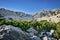 landscape of hiking paradise Schneeberg Breite Ries - rocks, peak, trees and blue sky