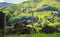 Landscape of hills around Duvauchelle Bay Akaroa New Zealand