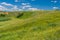 Landscape with hills overgrown with wild grasses in rural Ukrainian area