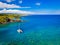 Landscape of Honolua Bay Maui Hawaii Snorkeling coral reefs in marine preserve