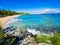 Landscape of Honolua Bay Maui Hawaii Snorkeling coral reefs in marine preserve