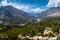 Landscape of Hunza valley and Nagar in October, separated by the river and surrounded by mountains.