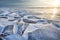 Landscape of Ice hummock and cracks at frozen lake Baikal