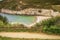Landscape of idyllic and small lapas beach in A Coruna, Galicia, Spain