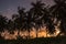 landscape image aircraft flying in sky coconut on the beach sunset Background silhouet