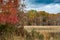 Landscape image of the autumn trees surrounding the creek at Marshy Point Nature Center in Middle River Maryland.