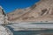 Landscape image of the blue Shyok river on the way to Nubra valley