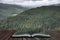 Landscape image of view from Precipice Walk in Snowdonia overlooking Barmouth and Coed-y-Brenin forest coming out of pages in